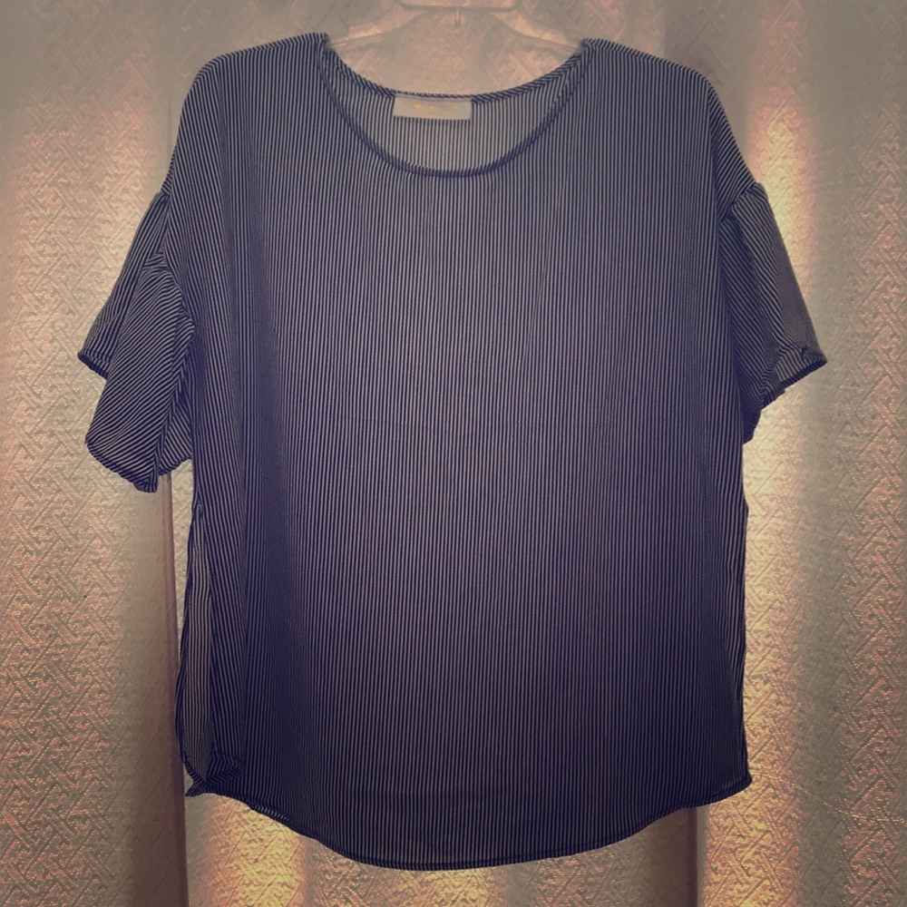 Navy and White Striped Top with Bell Sleeves